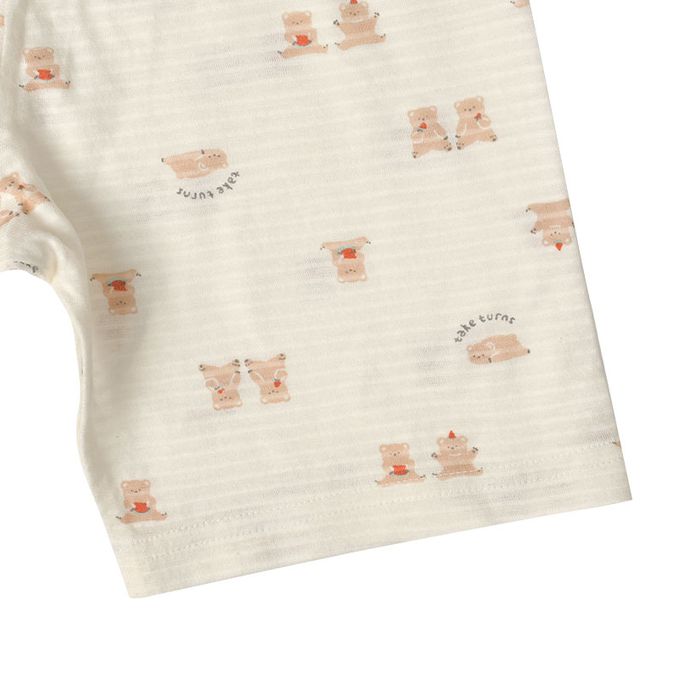 akachan honpo - 穿衣練習 短袖家居服-套頭式 小熊-象牙白色