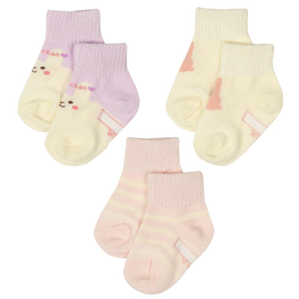 akachan honpo - 短襪3雙組-兔子-紫色 (9~14cm)