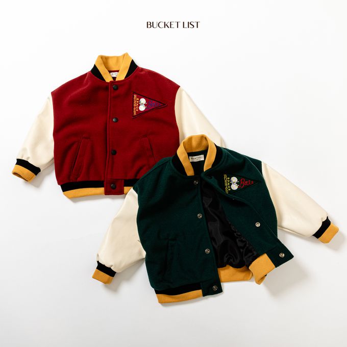 韓國 BUCKET LIST - 經典學院風撞色棒球外套-綠