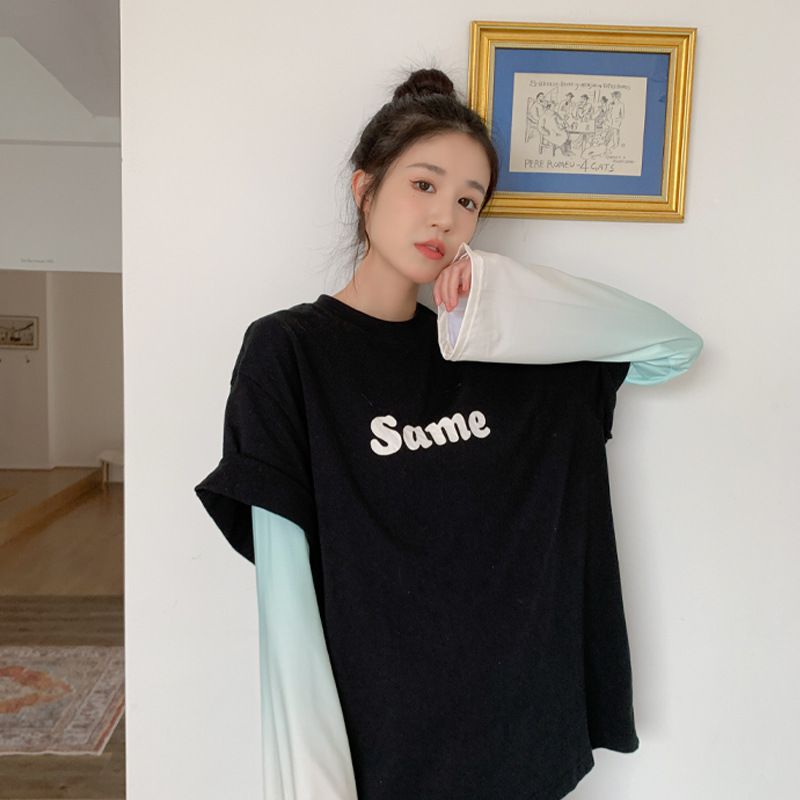 寬鬆成人冰絲防曬袖套-漸層款-粉+藍 (F(約48x12cm))