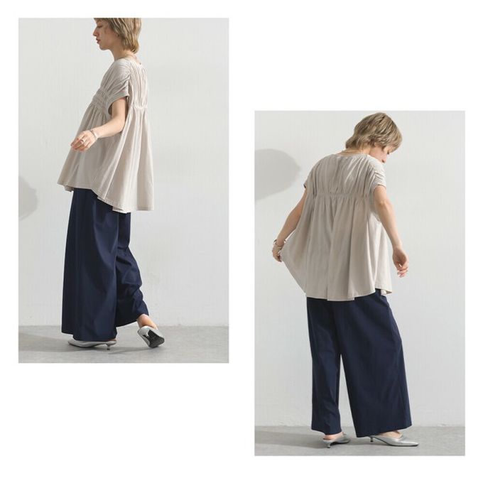 日本 le colis - 清爽天竺棉落肩皺摺短袖上衣-白