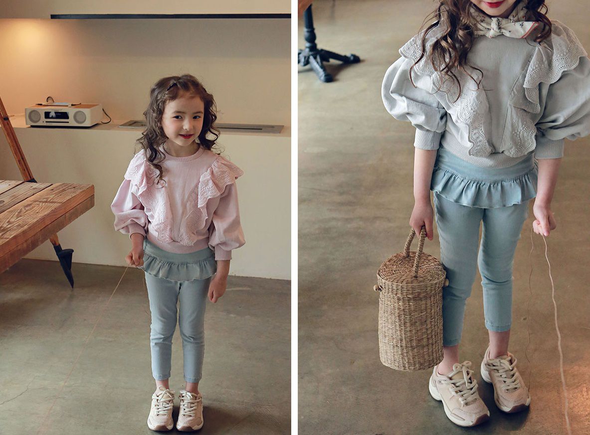 韓國 PuellaFLO - (剩7號)蝴蝶結蛋糕裙長褲-淺藍