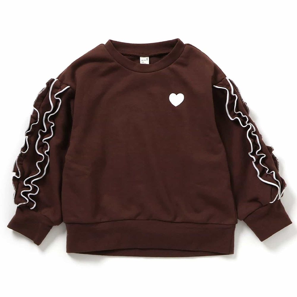 QQ荷葉袖可愛裏毛長袖上衣-咖啡