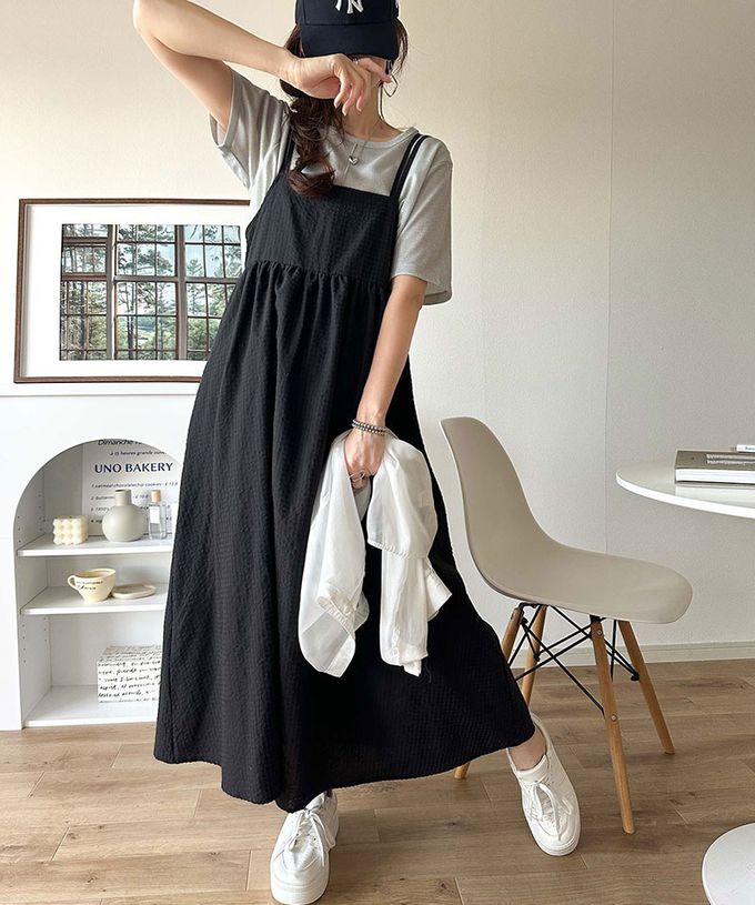 日本 Classical Elf - 成熟可愛感後綁帶吊帶洋裝-格子-灰黑