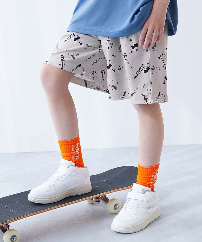 日本 devirock - 涼感速乾網眼 印花彈性短褲-潑墨-黑