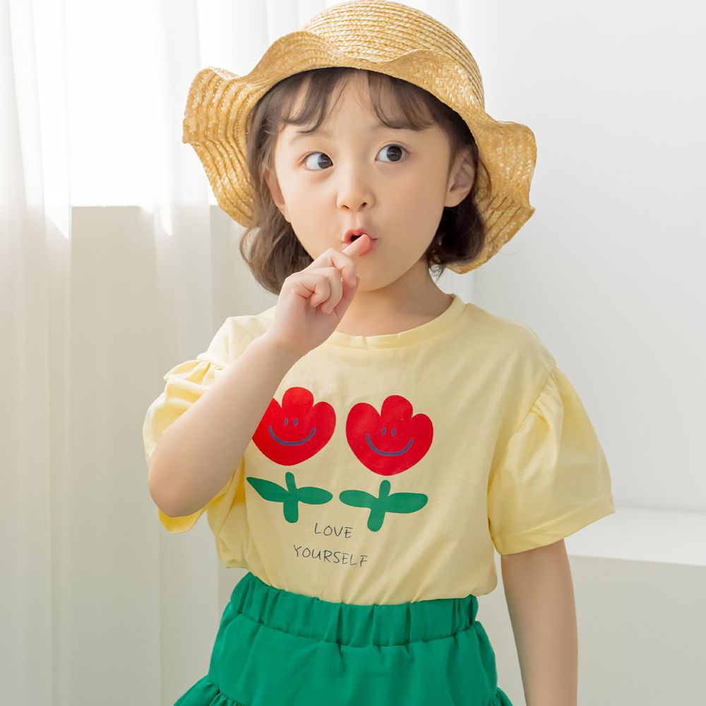 韓國 Orange Mom - 微笑鬱金香泡泡袖上衣-鵝黃