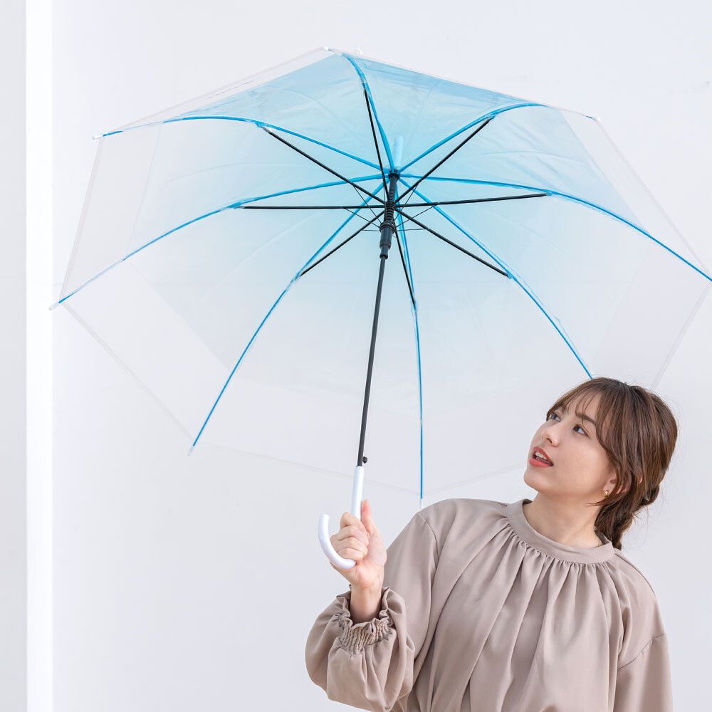 日本中谷 - [日雜推薦] 空氣感漸層透明傘/雨傘-天空藍 (傘骨60cm)