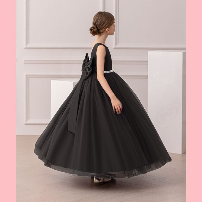 love, charlotte - 歐美系素雅黑水鑽腰帶婚紗緞長禮服 - 黑色