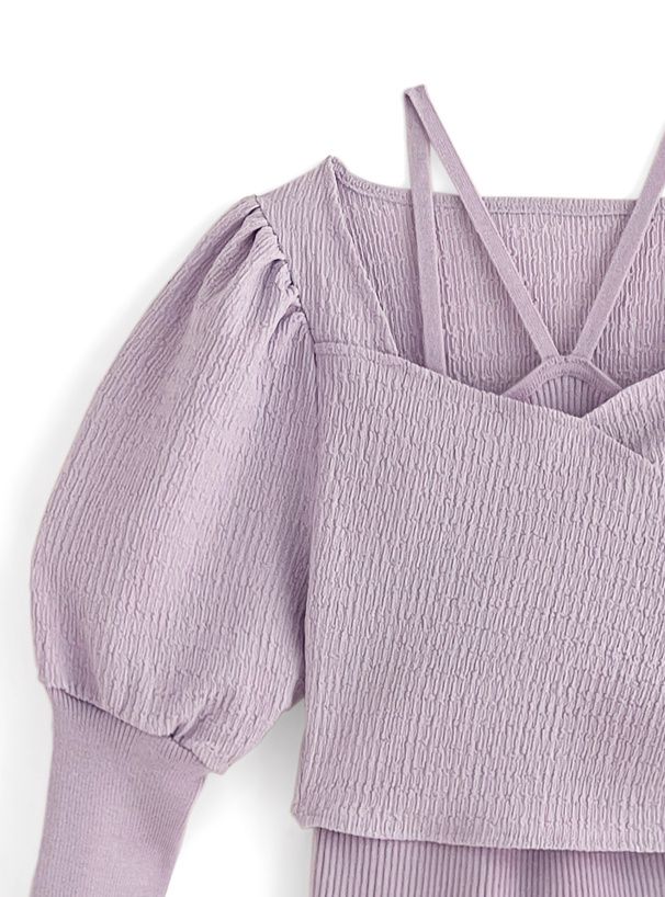 日本 GRL - 甜美小姐泡泡袖兩件式洋裝-象牙白