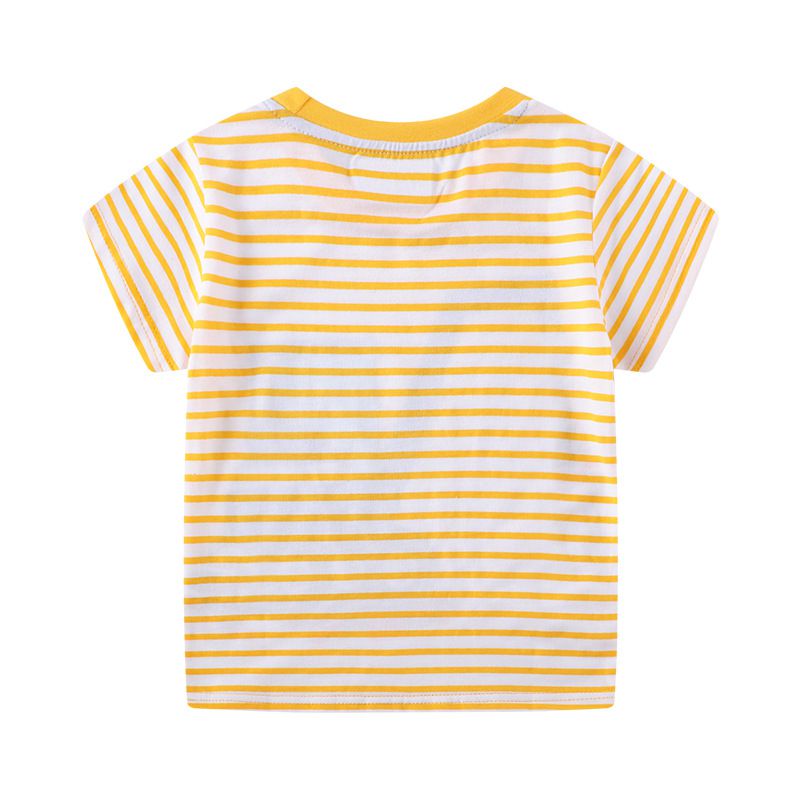 Jumping meters - 棉質圓領條紋短袖上衣-搬磚工程車-黃+白