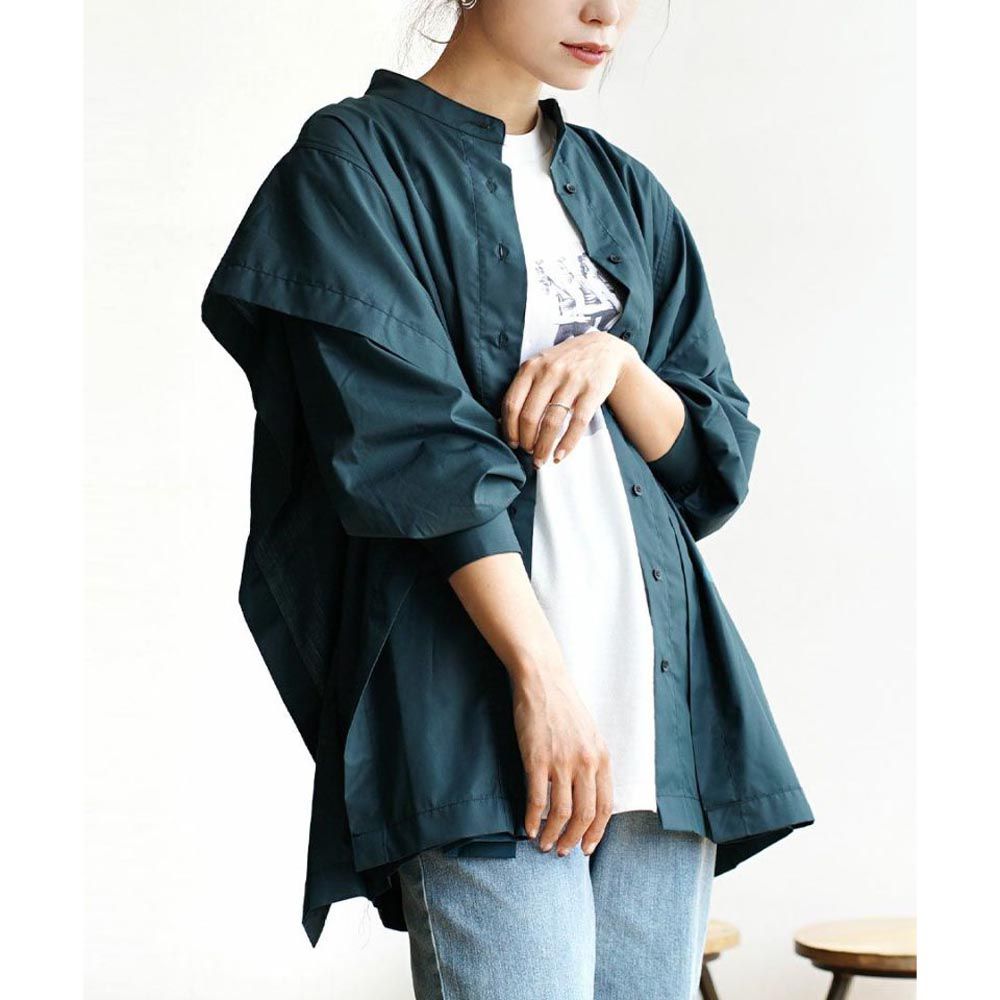 日本 zootie - 2WAY光澤感層次長袖襯衫-寶石綠