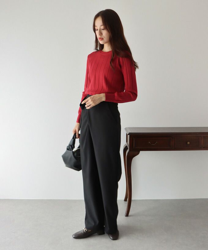 日本 BLUE EAST - 坑條圓領針織上衣-紫