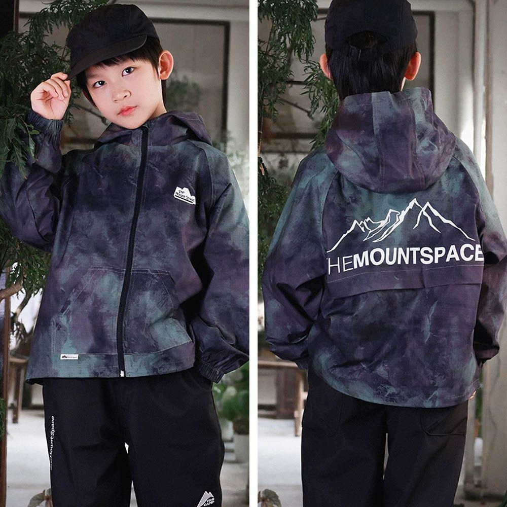 山系字母印花防風連帽外套-迷彩綠