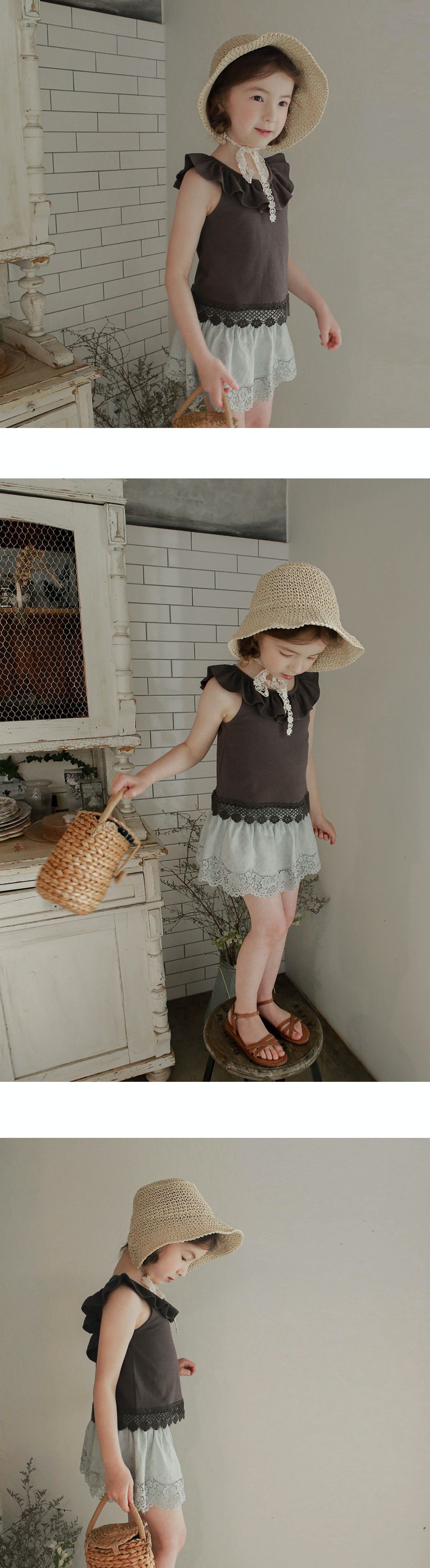 韓國 PuellaFLO - 荷葉圓領菱格鏤空露背上衣-深灰