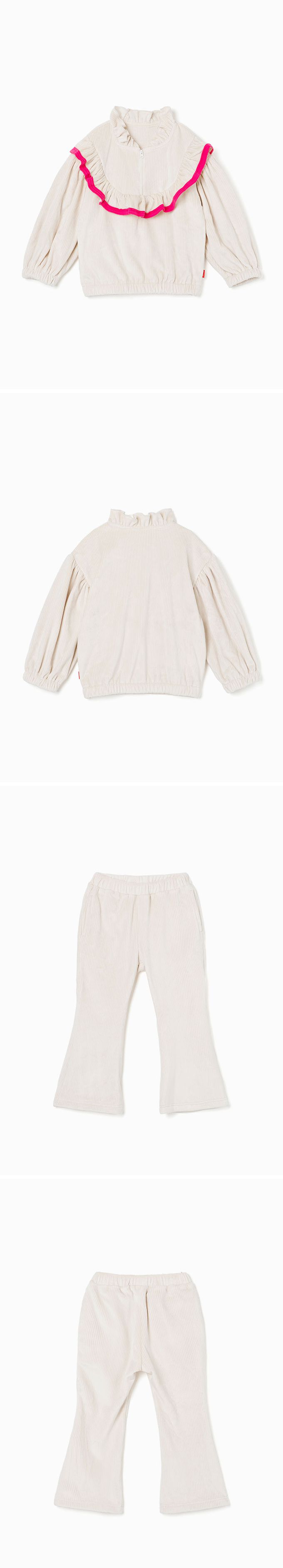 韓國 OZKIZ - 荷葉滾邊小喇叭褲保暖套裝-杏