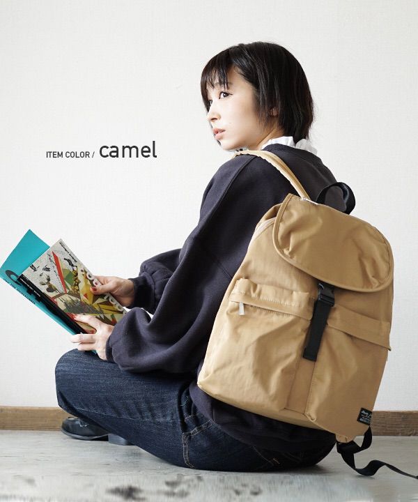 日本 Legato Largo - 撥水扣翻式防水尼龍後背包-CA駝色 (25x38x15cm)