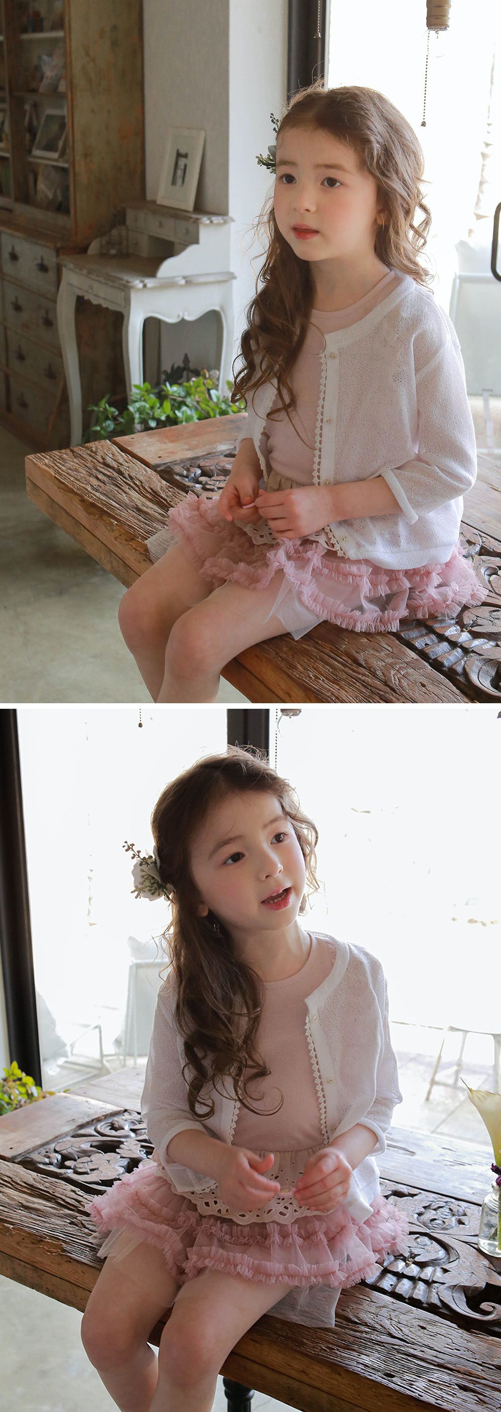 韓國 PuellaFLO - 鏤空荷葉無袖上衣-藕粉