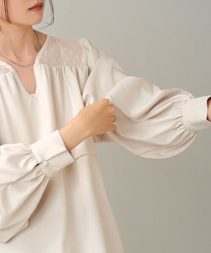 日本 Bab - 優雅蕾絲拼接背綁帶長袖洋裝-駝色