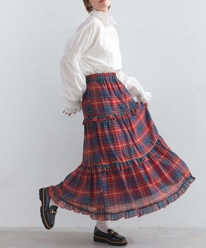 日本 Lupilien - 精緻格紋輕盈感分層俏麗長裙-黑白