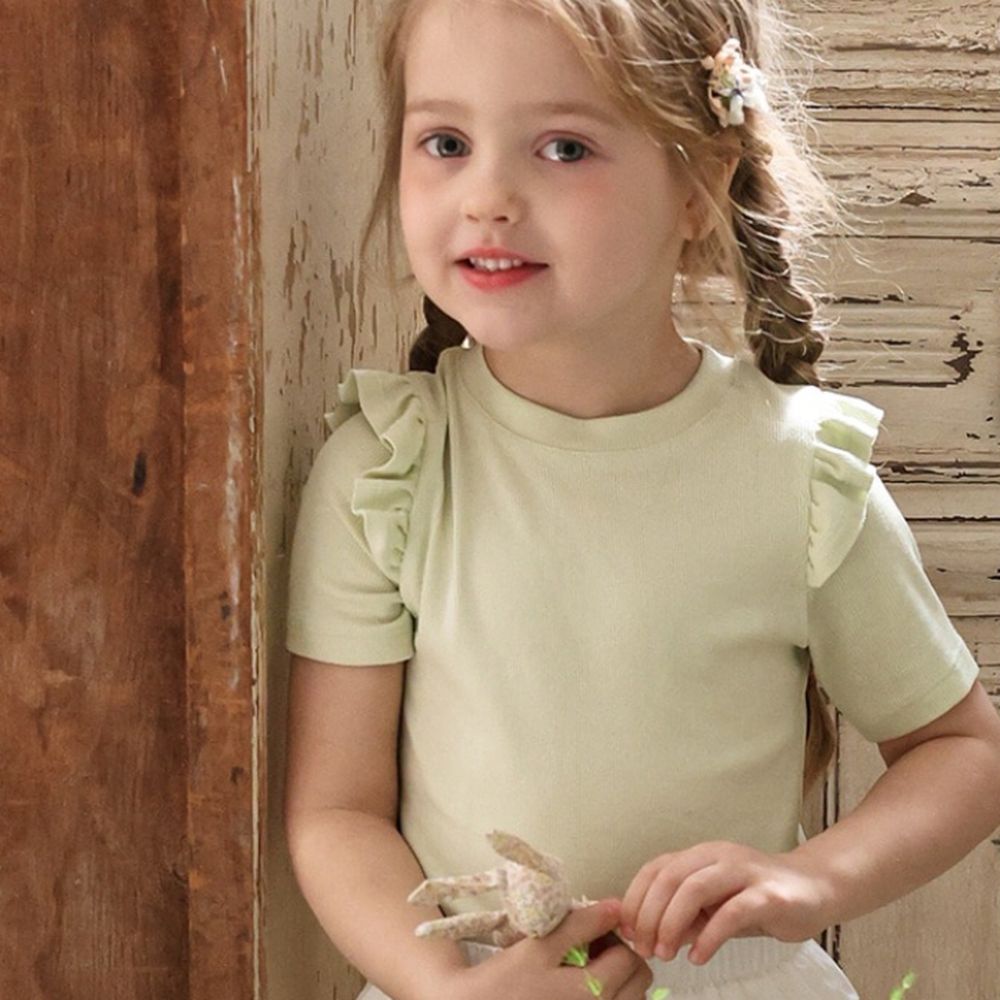 Puellaflo 小荷葉裝飾短袖上衣-蜜瓜綠