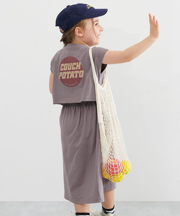 日本 devirock - 背後開口美式印花短袖洋裝-薰衣紫