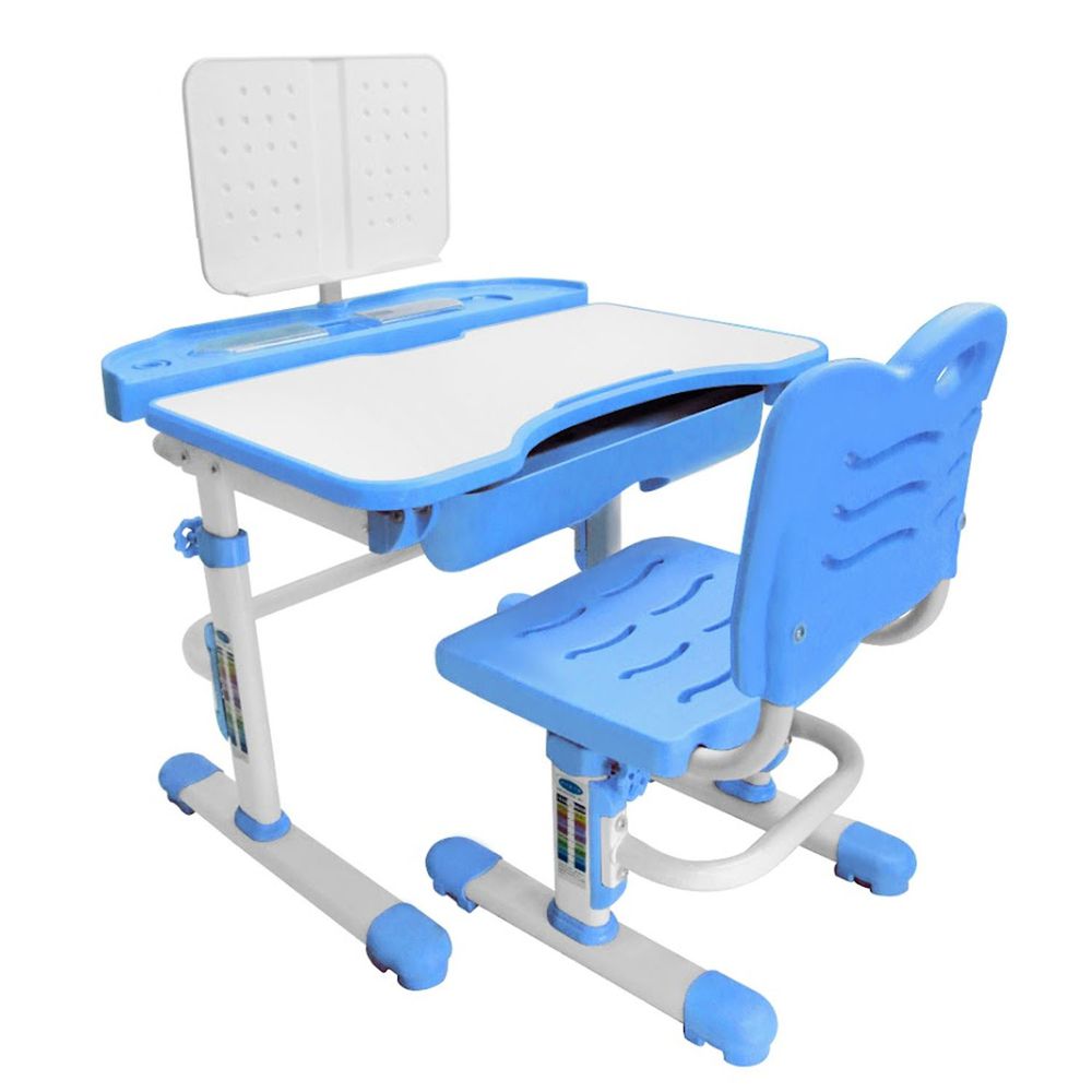 Kikimmy - 可升降成長型兒童書桌椅(桌+椅+閱讀書架)-藍 (桌子70x54x85-110 cm / 椅子33x37x65-77.5 cm)