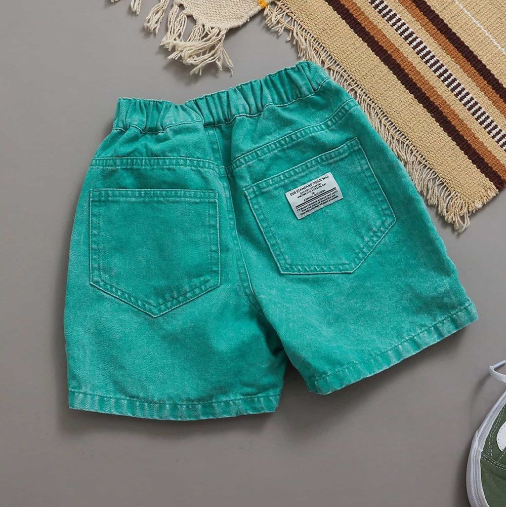 舒適挺版帥氣丹寧五分褲-翠綠