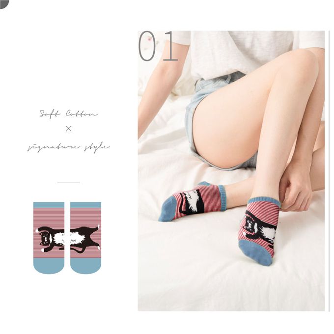 貝柔 Peilou - 貓日記萊卡船型襪6入組-隨機款-隨機色 (22-26cm)