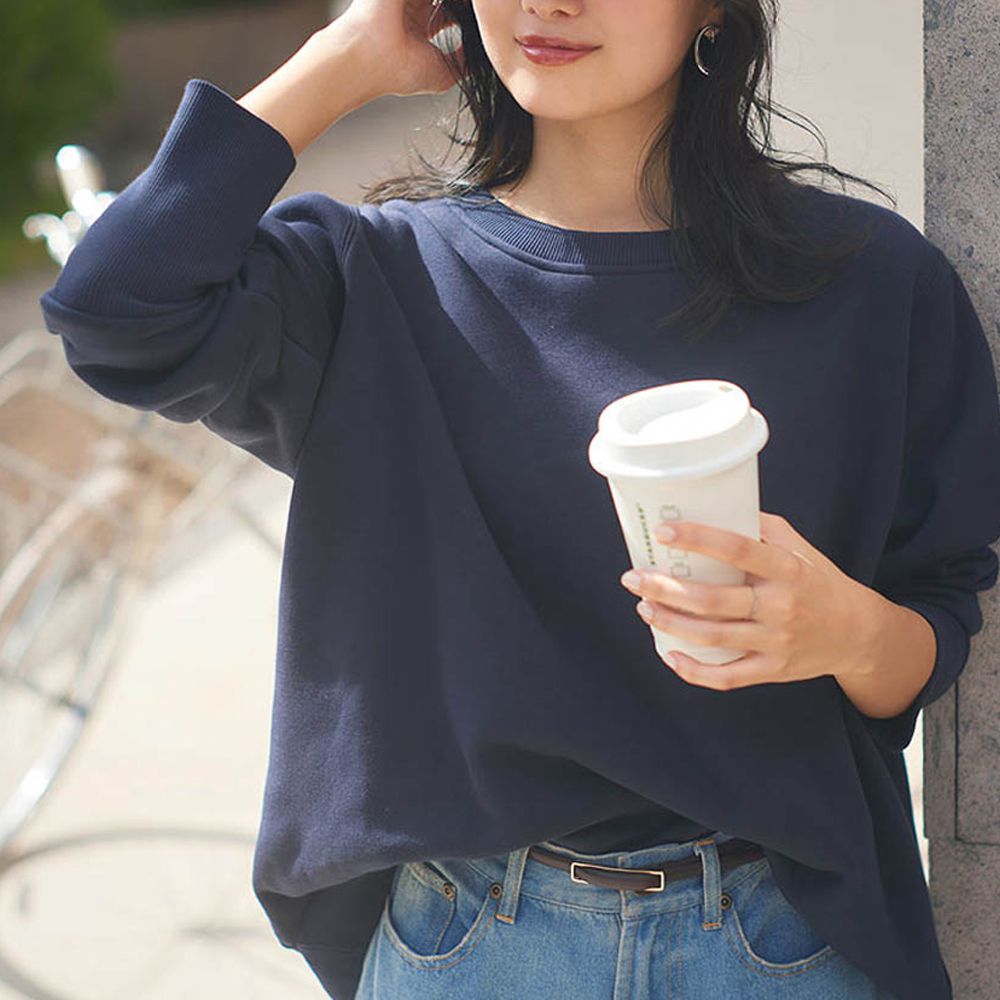 極上溫暖 裏起毛俐落束口長袖上衣-靛藍