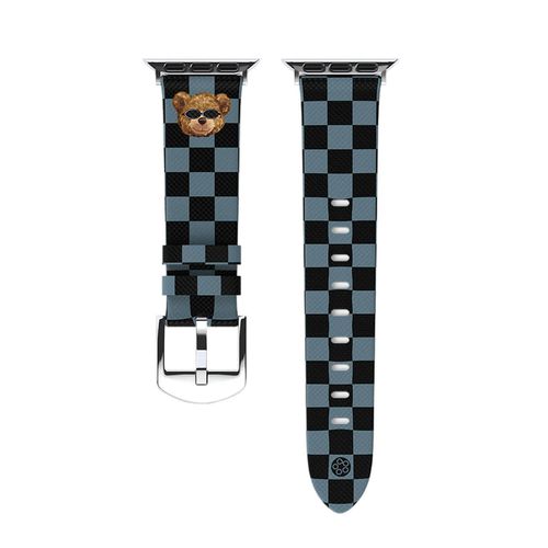 Apple Watch 防水牛皮錶帶-熊熊-藍