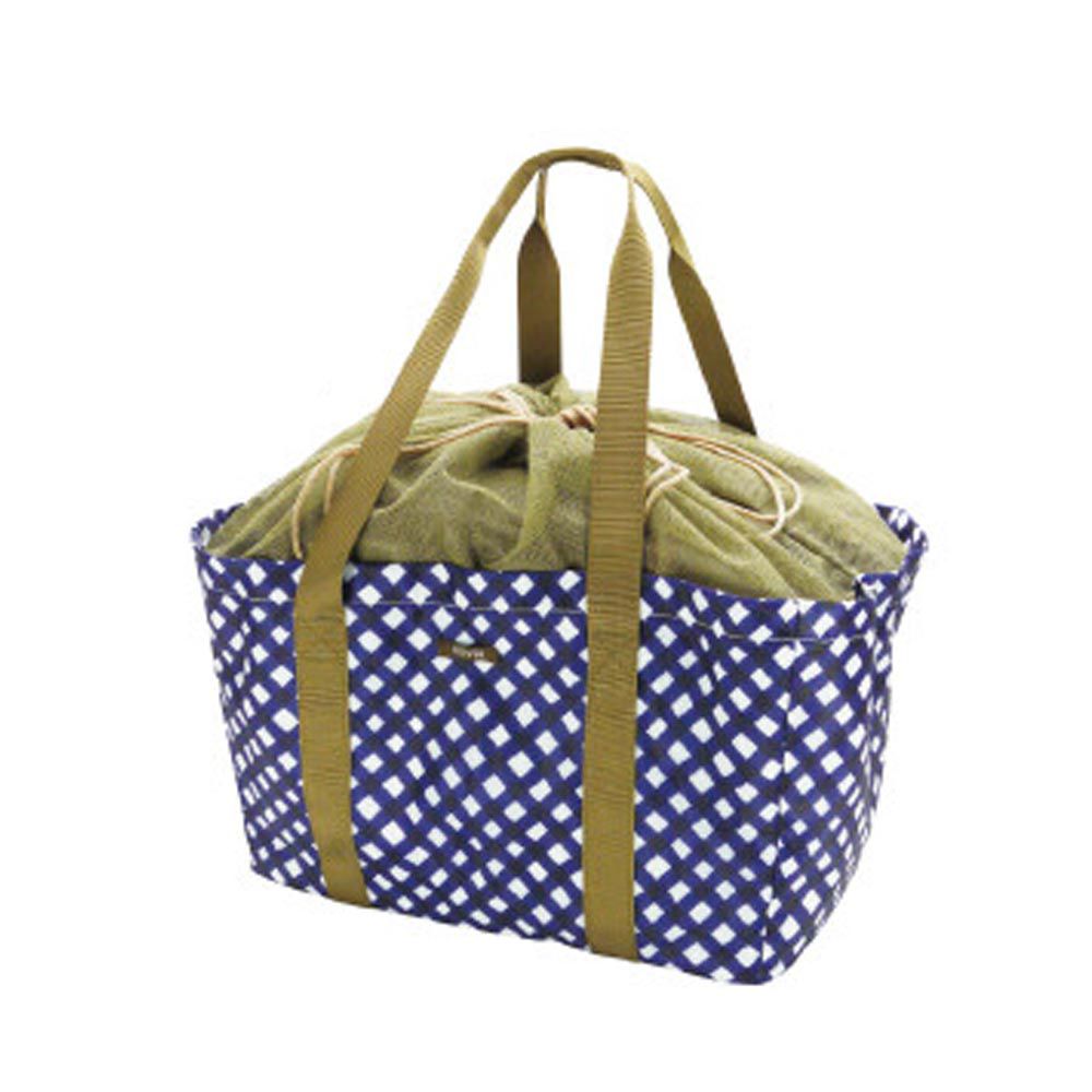 日本現代百貨 - 繽紛野餐 大容量方型保溫保冷袋/購物袋-格紋-深藍 (42x22x27.5cm)