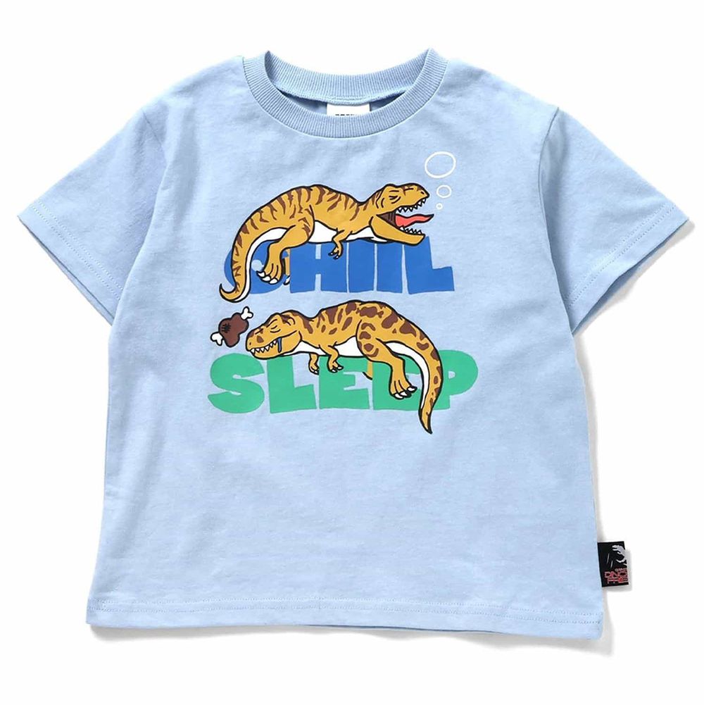 熱情恐龍 純棉印花短袖上衣-暴龍睡覺-水藍