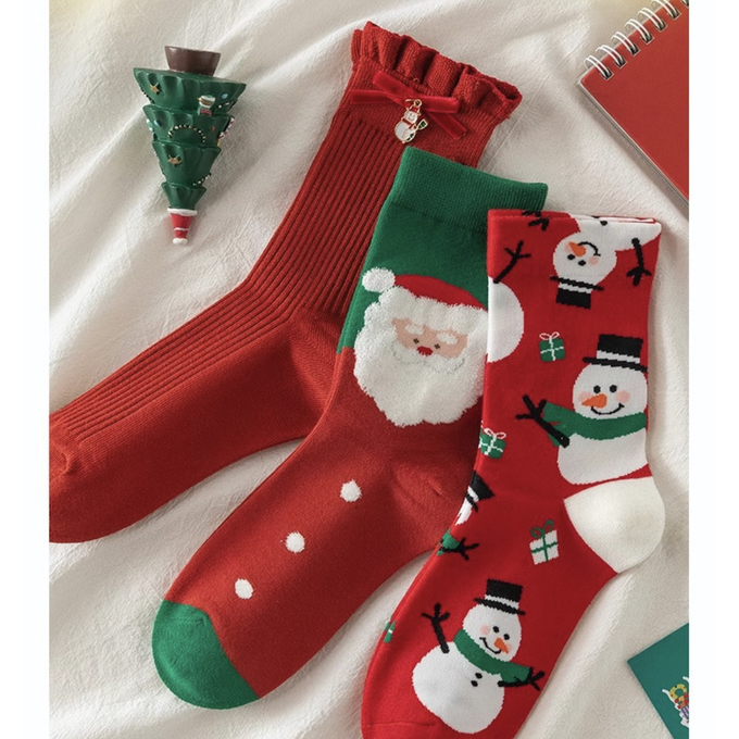 love, charlotte - 聖誕老公公主題中筒襪 (均碼腳長22cm+) (FREE (腳長22cm+))-3 雙一組