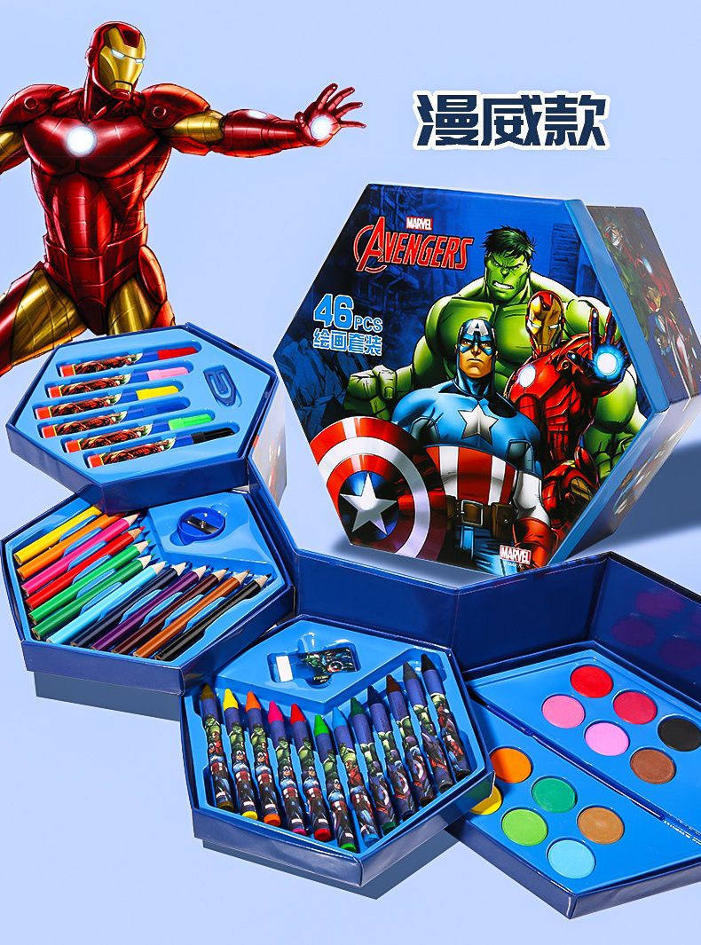 卡通兒童塗鴉創意彩繪禮盒組-卡通人物漫威-藍色