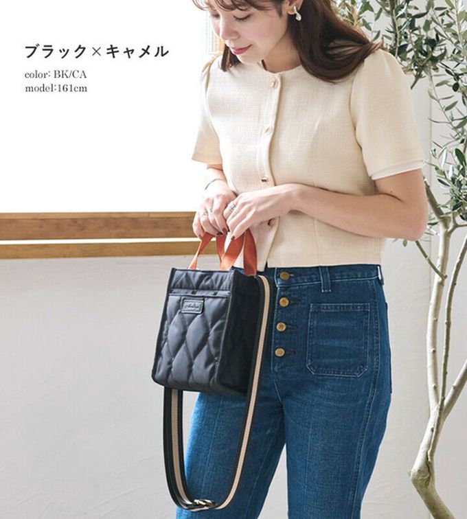 日本 LIZDAYS - 防潑水 輕巧絎縫方形側背小包-黑x橘