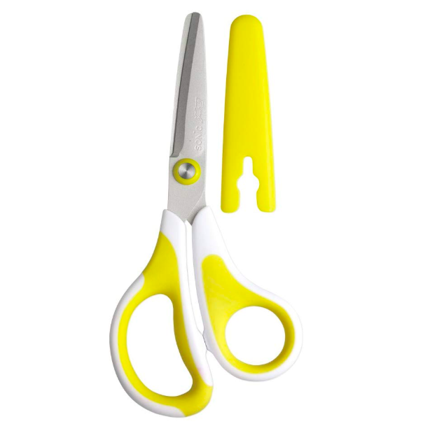 日本文具 SONIC - 3D AIR 輕量安全剪刀(不易黏膠) (左手用黃)