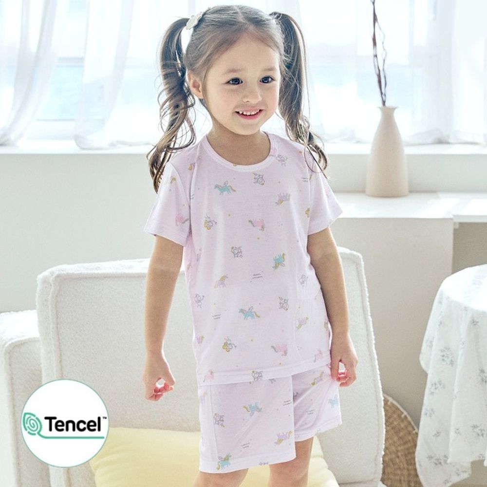 天絲莫代爾透氣短袖家居服-夢境獨角獸-淺紫