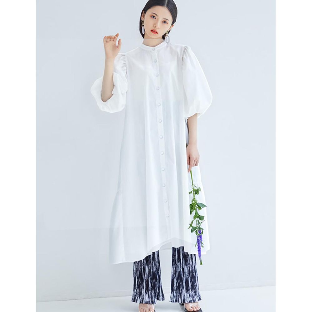 日本 GRL - 微立領空氣感泡泡五分袖洋裝-白 (F)