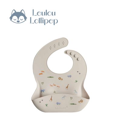 Loulou Lollipop - 寬口立體矽膠防漏圍兜/防水圍兜-動物探險 (290x230x75mm)