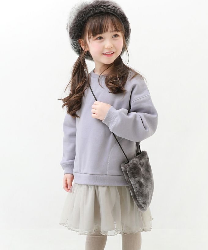 日本 devirock - 甜美裏毛雪紡拼接長袖洋裝-粉卡其