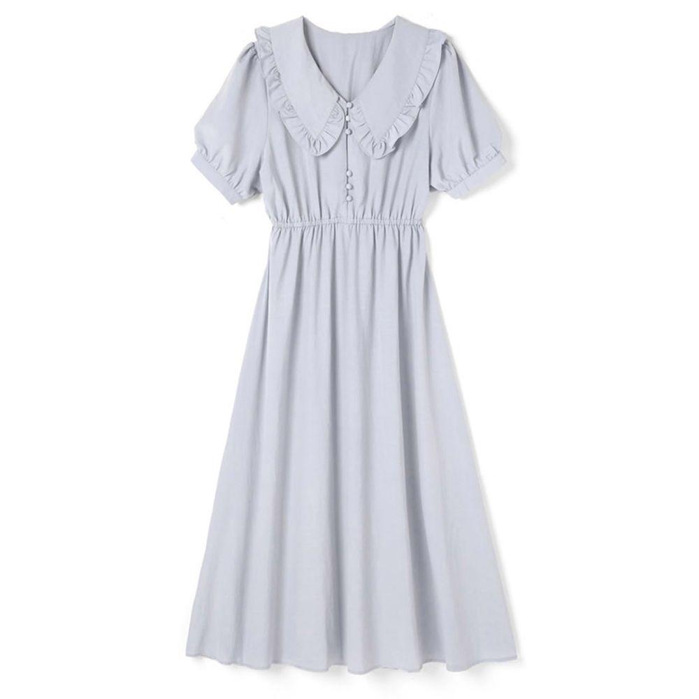 日本 GRL - 復古圓領古典風短袖洋裝-寶貝藍 (M)