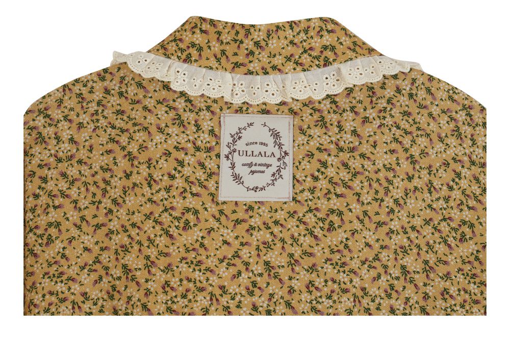 韓國 ULLALA - 活力暖黃碎花長袖睡衣-(兩件式)-黃 (FREE)