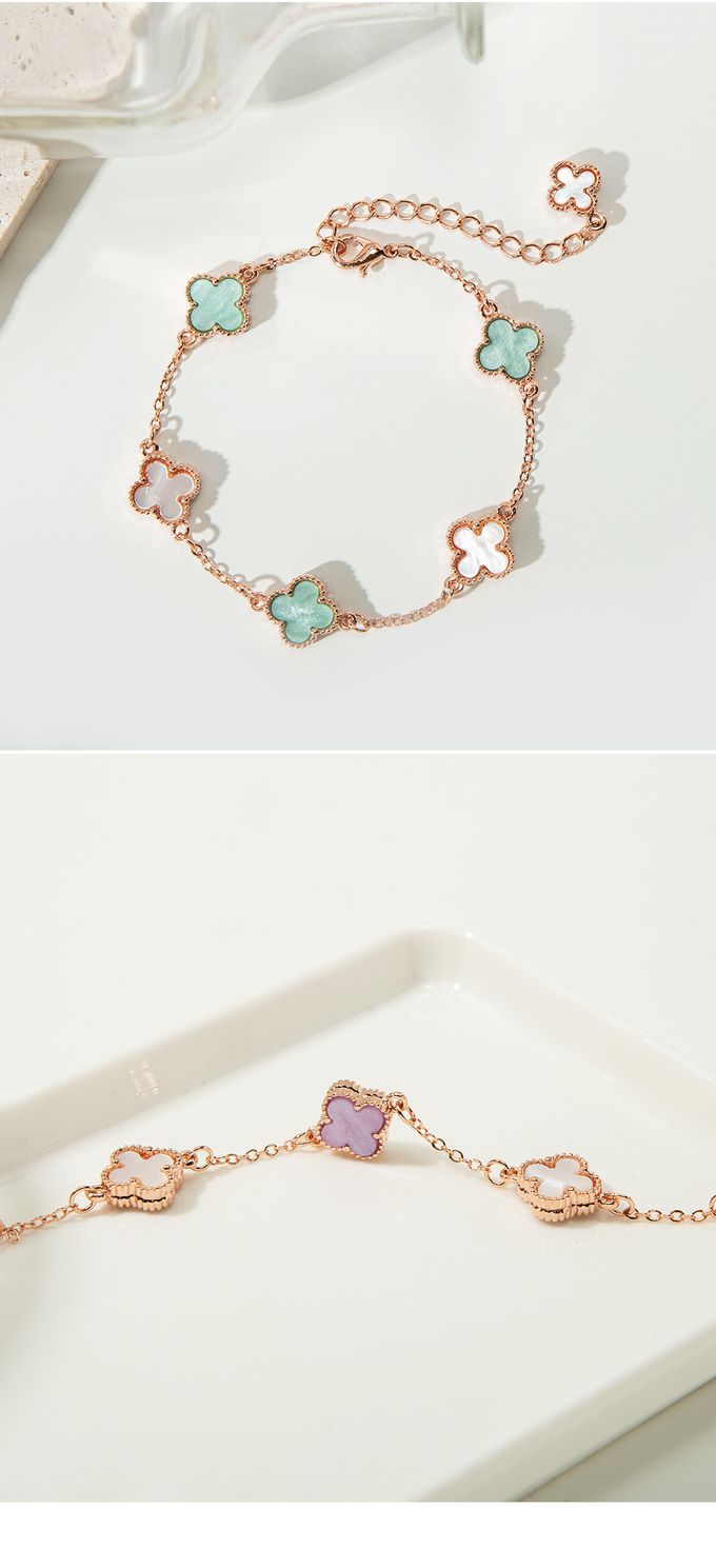 韓國 Soo&Soo - 雙面幸運草拋光手鏈-紫 (長度16cm)