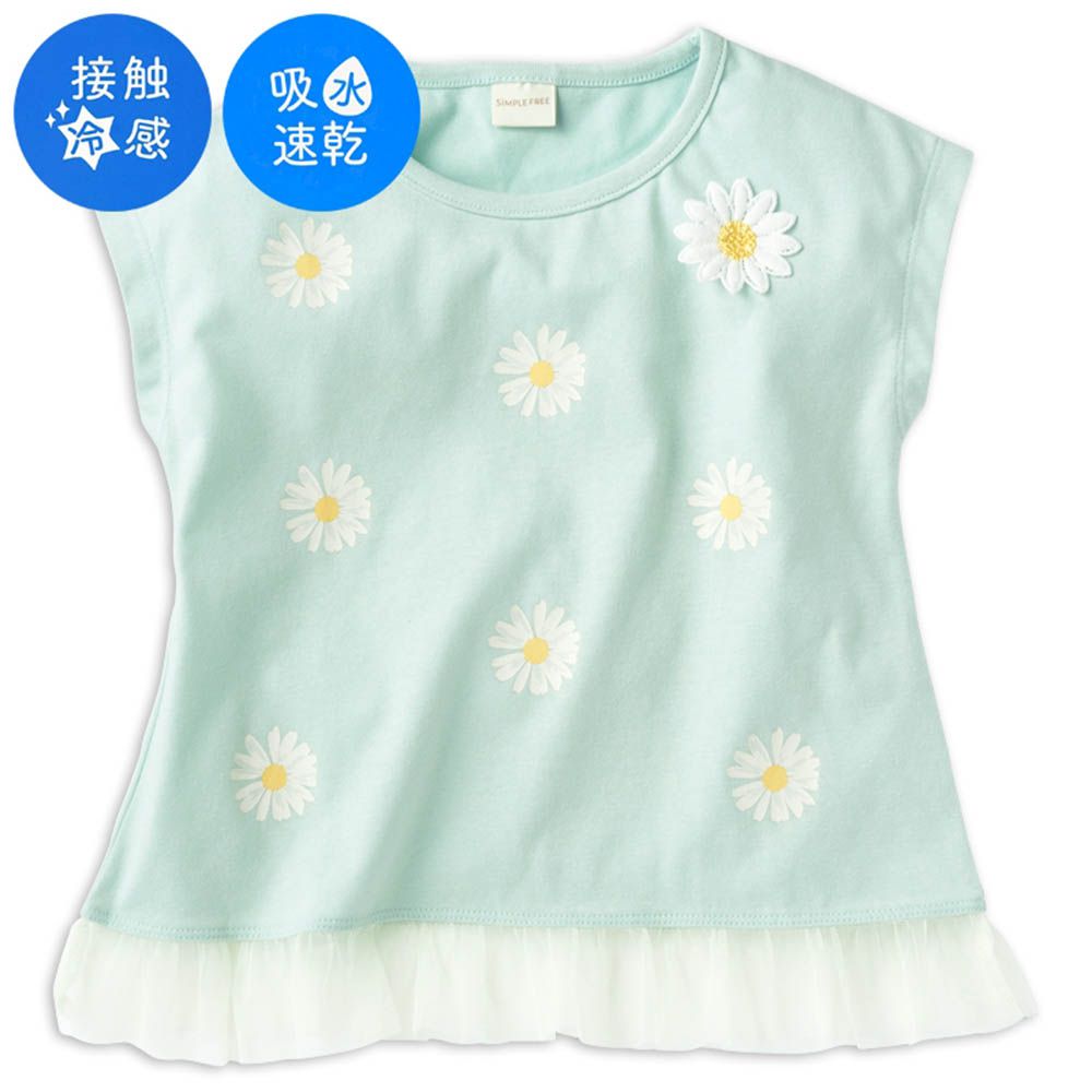 涼感短袖T恤-下擺薄紗-綠色