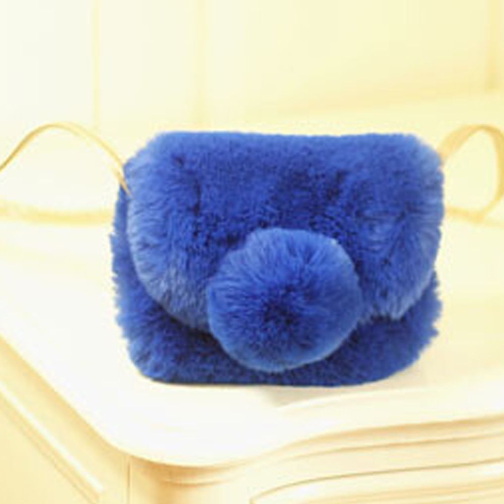 日本 Maison de Ravi - 毛絨小球側背包-寶石藍 (12.5x15cm)