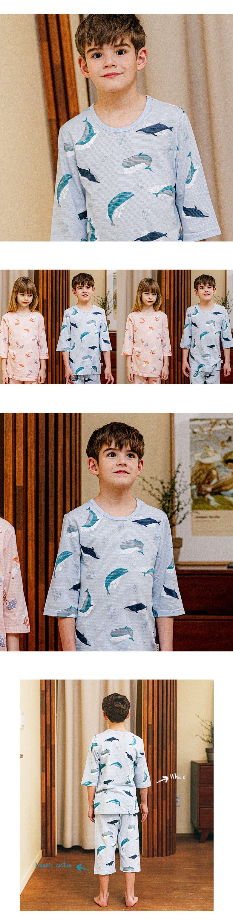 韓國 Mavarm Organic - 有機棉透氣七分袖家居服-大海鯨魚