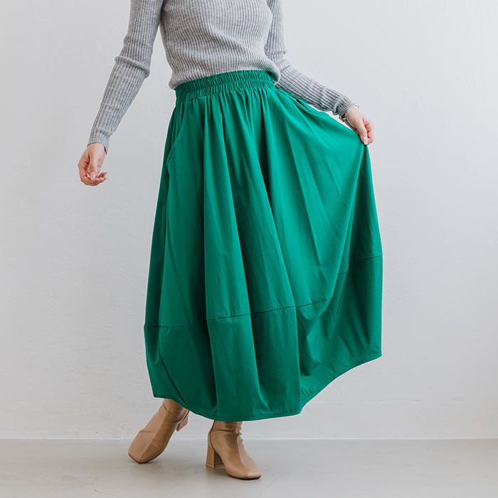 日本 ihuu - 文藝感打摺修身長裙-草綠