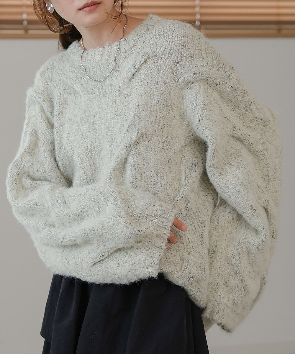 日本 Bab - 季節感立體麻花大寬袖針織上衣-深灰