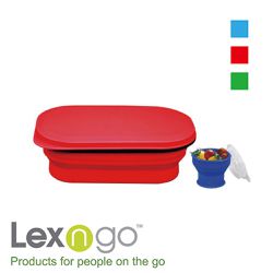Lexngo - 可折疊午餐組-紅 (大)-午餐盒-850ml*1+醬料罐-80ml*1