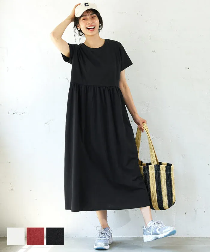 日本 COCA - 簡約百搭短袖收腰洋裝-白